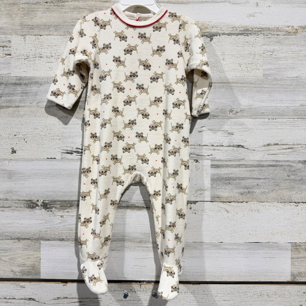Catimini Footed Sleeper Baby 9M Ivory Leopard Print Bear Back NWT